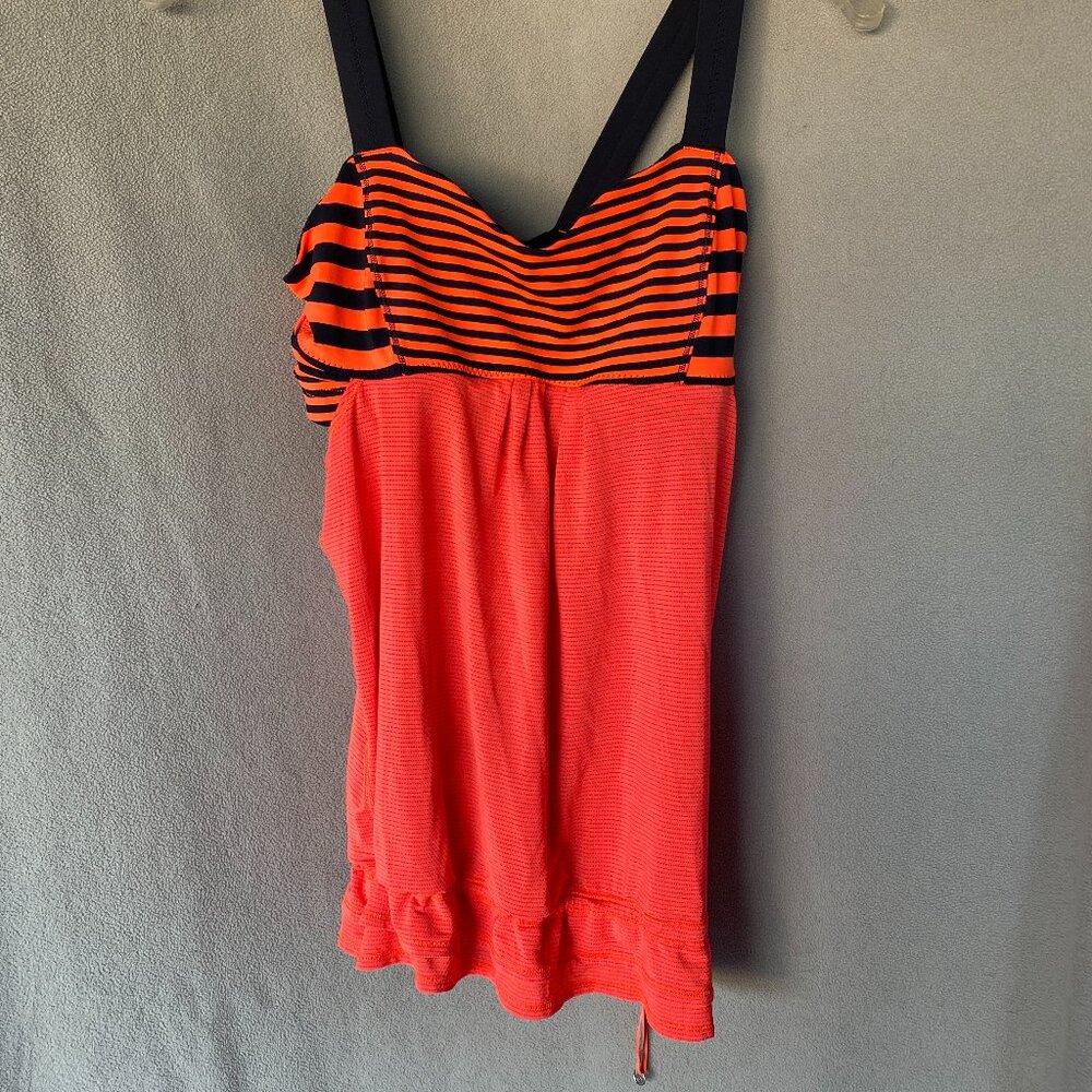 Lululemon No Limits Tank | Red & Black Stripe Flowy Racerback Built-In Bra Top